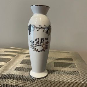 Vintage Lefton China Hand Painted Bud Vase Says 25th on it 6 1/4 x 2 1/4"